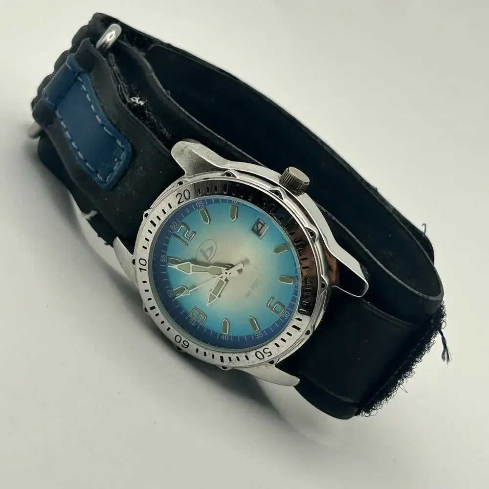 BUM Silver Tone Blue Dial Stainless Steel Watch Working New Battery